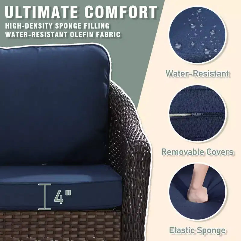 UPTIOT Outdoor Patio Set: 3-Seat Sofa, 2 Swivel Rocking Chairs & 50,000 BTU Fire Pit for All-Weather Comfort and Warmth