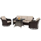 UPTIOT Outdoor Patio Set: 3-Seat Sofa, 2 Swivel Rocking Chairs & 50,000 BTU Fire Pit for All-Weather Comfort and Warmth