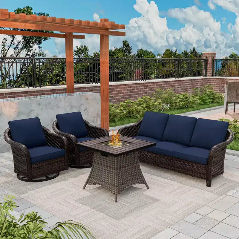 UPTIOT Outdoor Patio Set: 3-Seat Sofa, 2 Swivel Rocking Chairs & 50,000 BTU Fire Pit for All-Weather Comfort and Warmth
