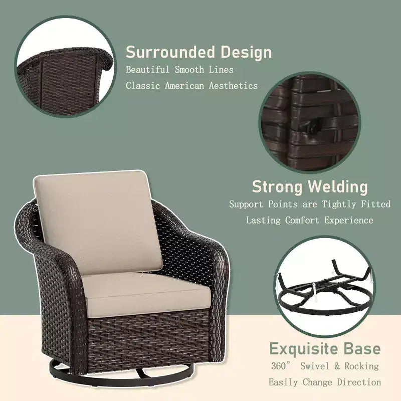UPTIOT Outdoor Patio Set: 3-Seat Sofa, 2 Swivel Rocking Chairs & 50,000 BTU Fire Pit for All-Weather Comfort and Warmth