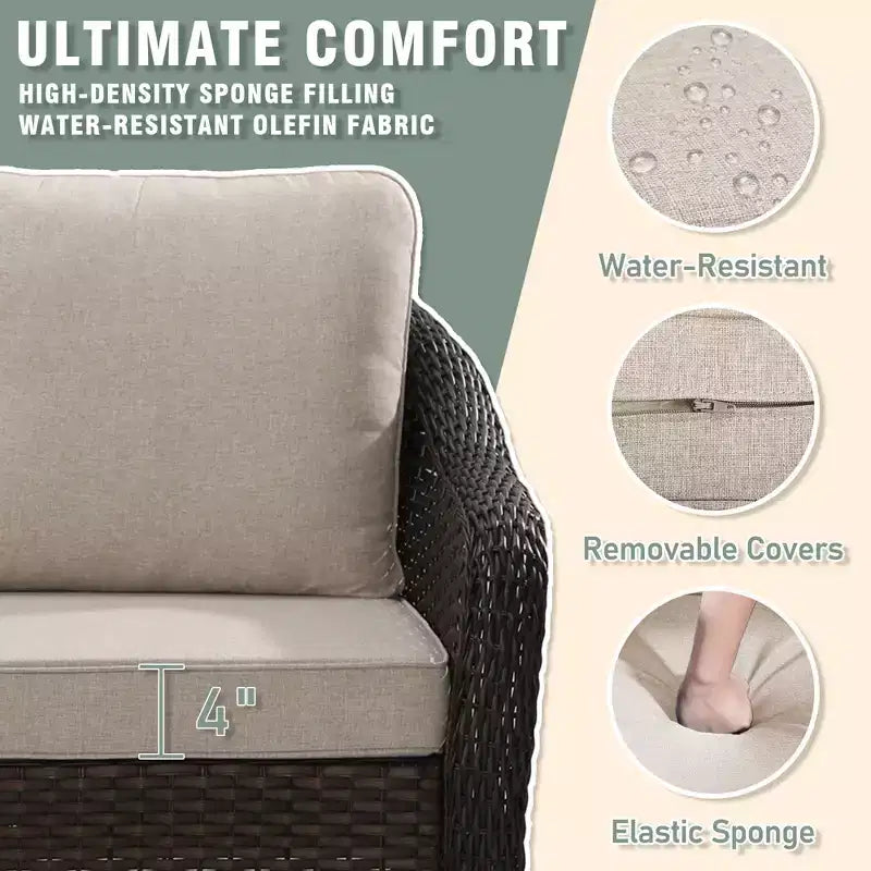 UPTIOT Outdoor Patio Set: 3-Seat Sofa, 2 Swivel Rocking Chairs & 50,000 BTU Fire Pit for All-Weather Comfort and Warmth