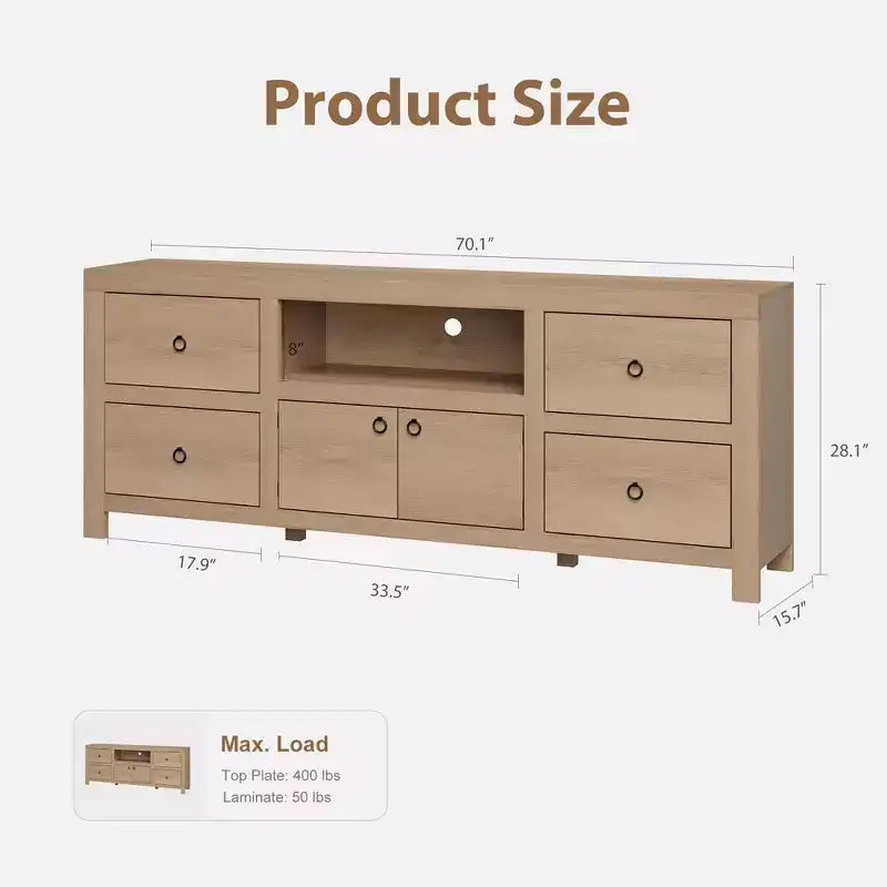 TV Stand for 75/80 Inch TVs, 70 Long Entertainment Center with 6 Drawers & Soundbar Shelf, Media Console for Living Room & Bedroom