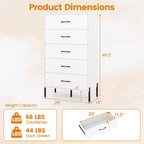 Commode Costway à 5 tiroirs avec pieds et poignées en métal, kits anti-basculement pour placard, chambre à coucher, blanc
