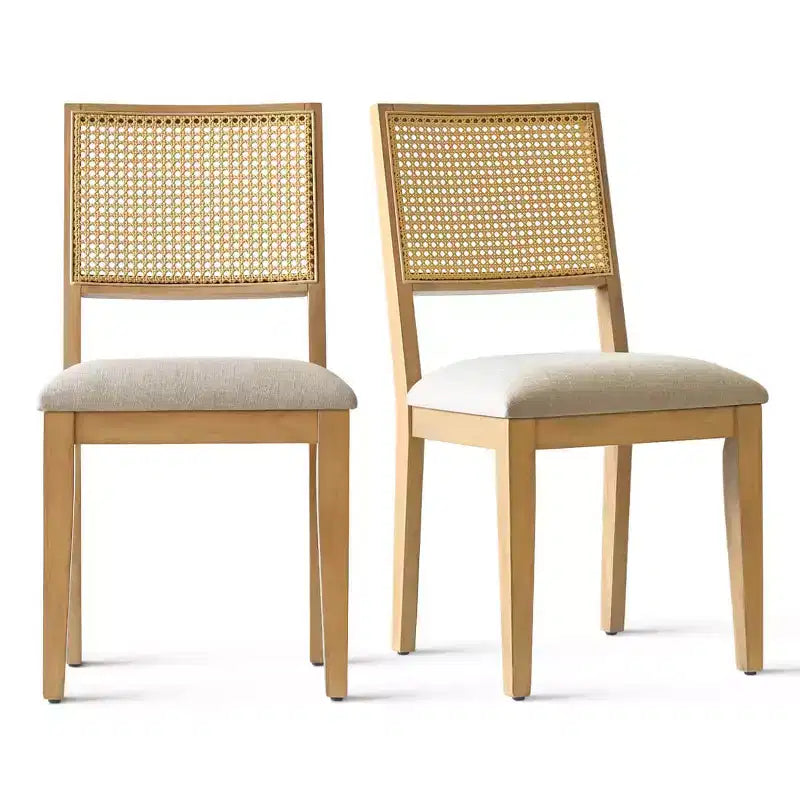 Lot de 2 chaises de salle à manger modernes sans accoudoirs avec dossier en rotin tressé et cadre en bois, chaises d'appoint élégantes pour cuisine ou salle à manger - Panipeachy