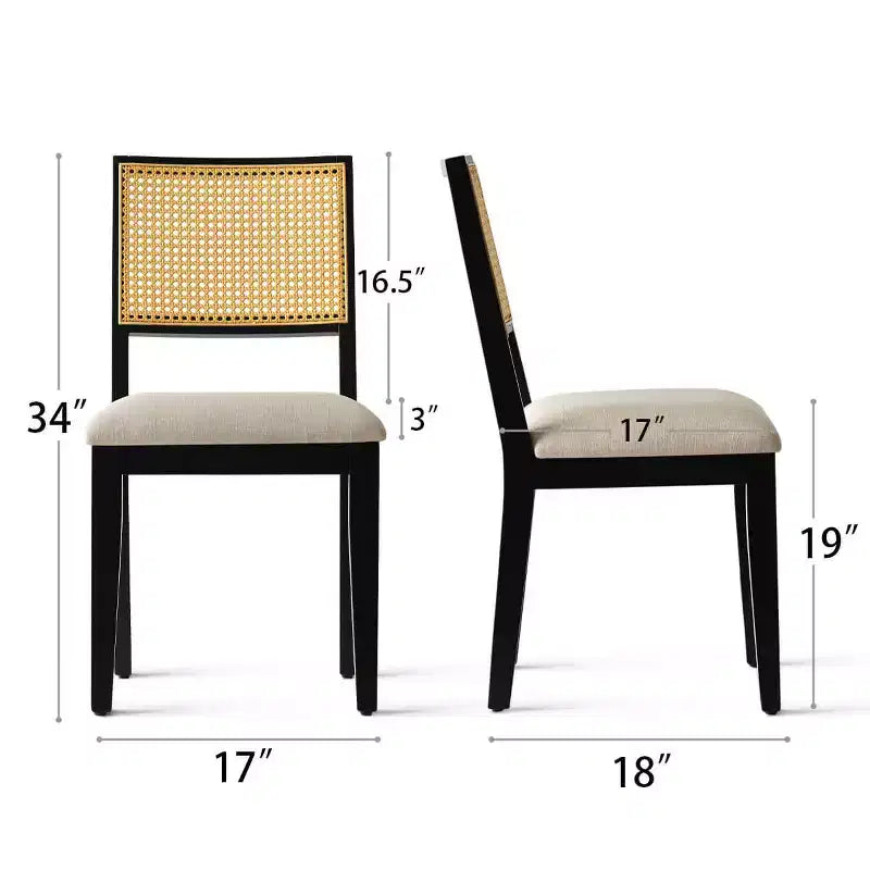 Lot de 2 chaises de salle à manger modernes sans accoudoirs avec dossier en rotin tressé et cadre en bois, chaises d'appoint élégantes pour cuisine ou salle à manger - Panipeachy