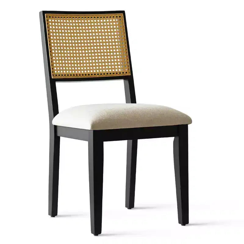 Lot de 2 chaises de salle à manger modernes sans accoudoirs avec dossier en rotin tressé et cadre en bois, chaises d'appoint élégantes pour cuisine ou salle à manger - Panipeachy