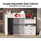 GDFStudio Viggo 3-in-1 Makeup Vanity Set with Flip-Top Mirror, Stool, LED Lighting and Retractable Side Cabinet