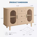 47.2 Sideboard Cabinet with 2 Fluted Glass Doors & 3 Drawers, Modern Farmhouse Accent cabinet with Adjustable Shelves for Kitchen, Living Room