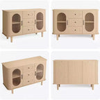 47.2 Sideboard Cabinet with 2 Fluted Glass Doors & 3 Drawers, Modern Farmhouse Accent cabinet with Adjustable Shelves for Kitchen, Living Room