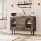 47.2 Sideboard Cabinet with 2 Fluted Glass Doors & 3 Drawers, Modern Farmhouse Accent cabinet with Adjustable Shelves for Kitchen, Living Room