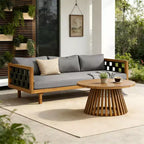 Christopher Knight Home Alice 2 Piece Modern Outdoor Acacia Wood Woven Rope 3-Seater Sofa Set with Round Coffee Table