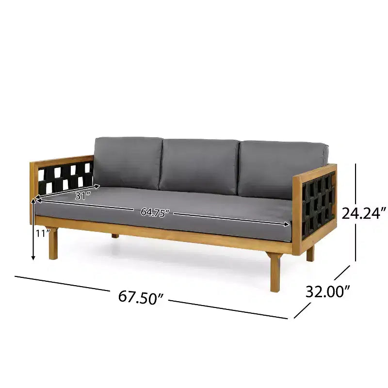 Christopher Knight Home Alice 2 Piece Modern Outdoor Acacia Wood Woven Rope 3-Seater Sofa Set with Round Coffee Table
