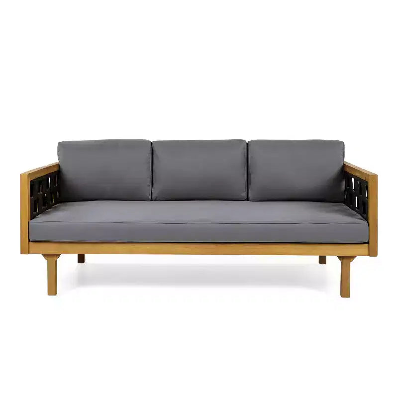 Christopher Knight Home Alice 2 Piece Modern Outdoor Acacia Wood Woven Rope 3-Seater Sofa Set with Round Coffee Table