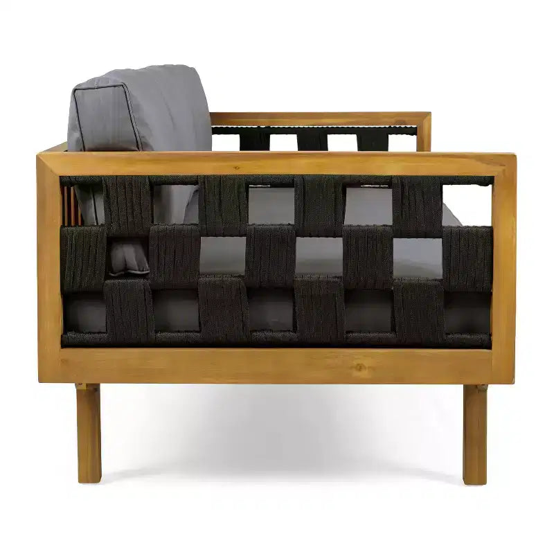 Christopher Knight Home Alice 2 Piece Modern Outdoor Acacia Wood Woven Rope 3-Seater Sofa Set with Round Coffee Table