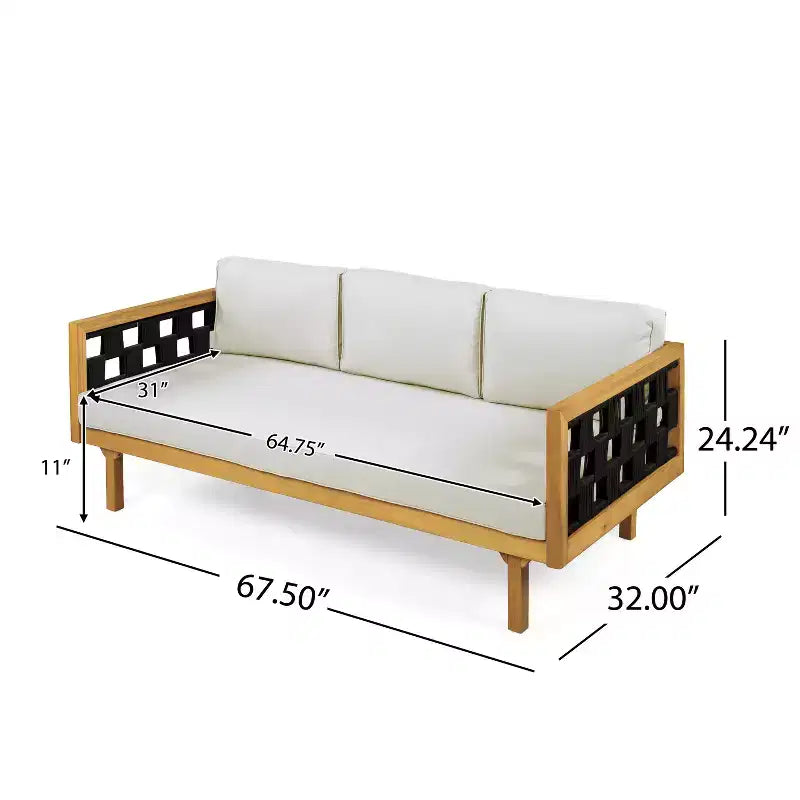Christopher Knight Home Alice 2 Piece Modern Outdoor Acacia Wood Woven Rope 3-Seater Sofa Set with Round Coffee Table