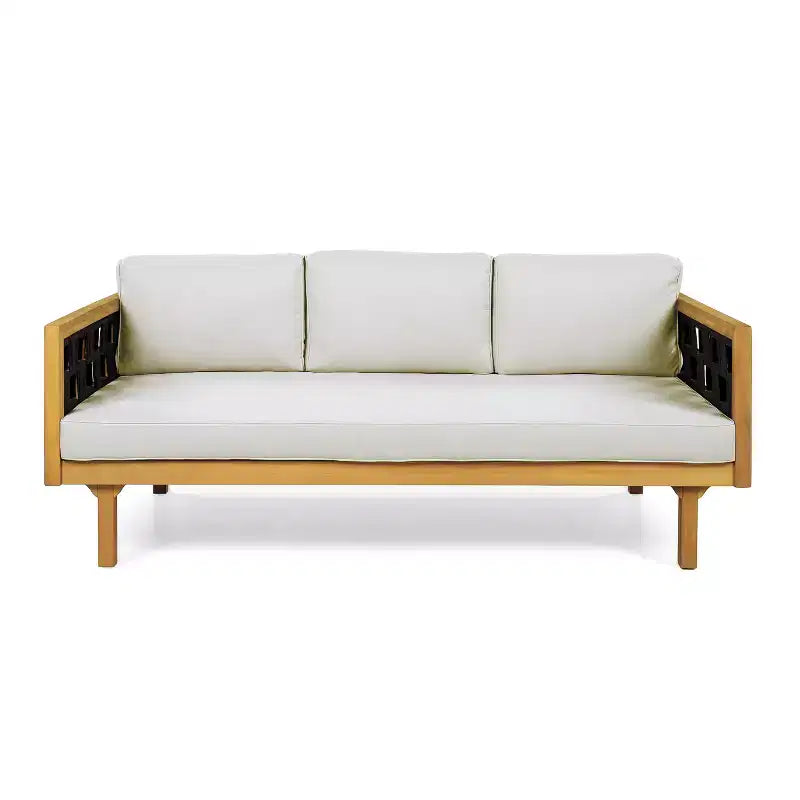 Christopher Knight Home Alice 2 Piece Modern Outdoor Acacia Wood Woven Rope 3-Seater Sofa Set with Round Coffee Table