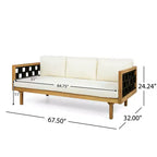 Christopher Knight Home Alice 2 Piece Modern Outdoor Acacia Wood Woven Rope 3-Seater Sofa Set with Round Coffee Table