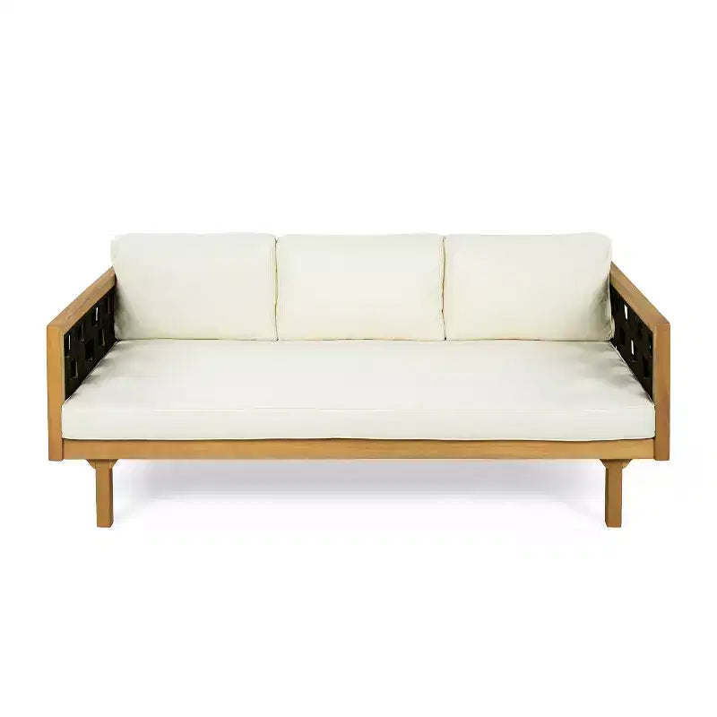 Christopher Knight Home Alice 2 Piece Modern Outdoor Acacia Wood Woven Rope 3-Seater Sofa Set with Round Coffee Table