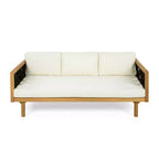Christopher Knight Home Alice 2 Piece Modern Outdoor Acacia Wood Woven Rope 3-Seater Sofa Set with Round Coffee Table