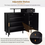 JVNOXK Stylish and elegant shoe cabinet, cream-colored storage sideboard with adjustable shelves and solid wood legs, black