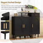JVNOXK Stylish and elegant shoe cabinet, cream-colored storage sideboard with adjustable shelves and solid wood legs, black