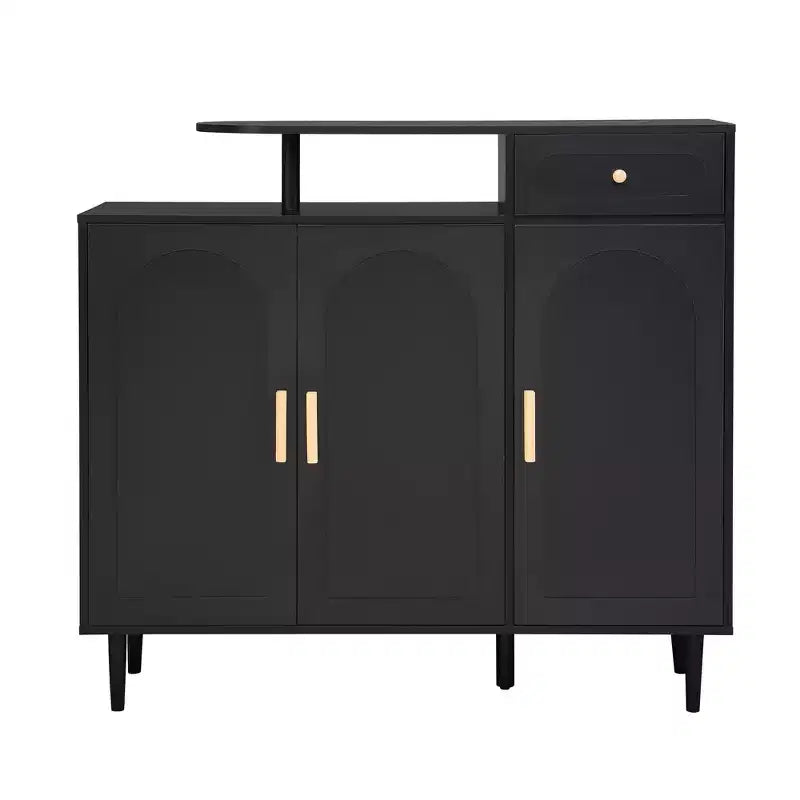 JVNOXK Stylish and elegant shoe cabinet, cream-colored storage sideboard with adjustable shelves and solid wood legs, black