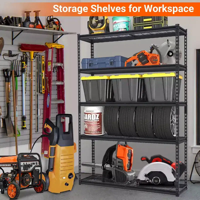 5-Tier Garage Shelving Rack  Industrial Metal Storage Shelf  Adjustable, 2500 lbs Capacity, Steel Wire, Utility for Garage, Basement, Warehouse