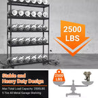 5-Tier Garage Shelving Rack  Industrial Metal Storage Shelf  Adjustable, 2500 lbs Capacity, Steel Wire, Utility for Garage, Basement, Warehouse