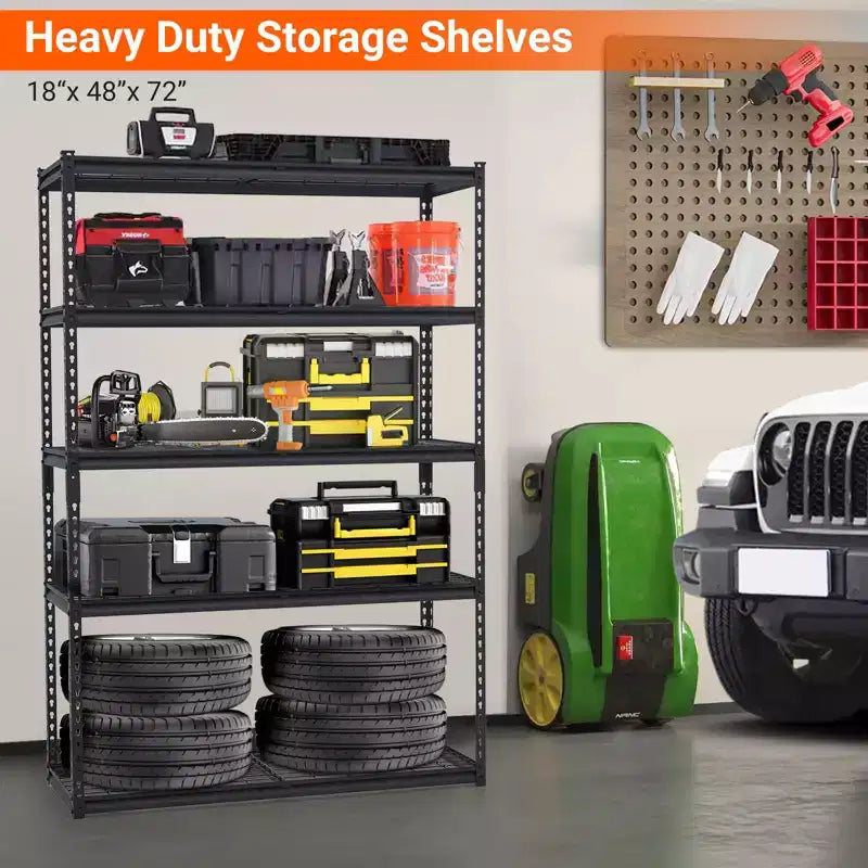 5-Tier Garage Shelving Rack  Industrial Metal Storage Shelf  Adjustable, 2500 lbs Capacity, Steel Wire, Utility for Garage, Basement, Warehouse
