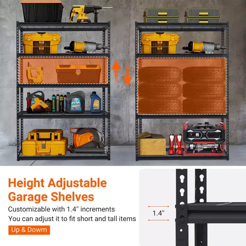 5-Tier Garage Shelving Rack  Industrial Metal Storage Shelf  Adjustable, 2500 lbs Capacity, Steel Wire, Utility for Garage, Basement, Warehouse