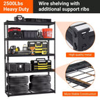 5-Tier Garage Shelving Rack  Industrial Metal Storage Shelf  Adjustable, 2500 lbs Capacity, Steel Wire, Utility for Garage, Basement, Warehouse