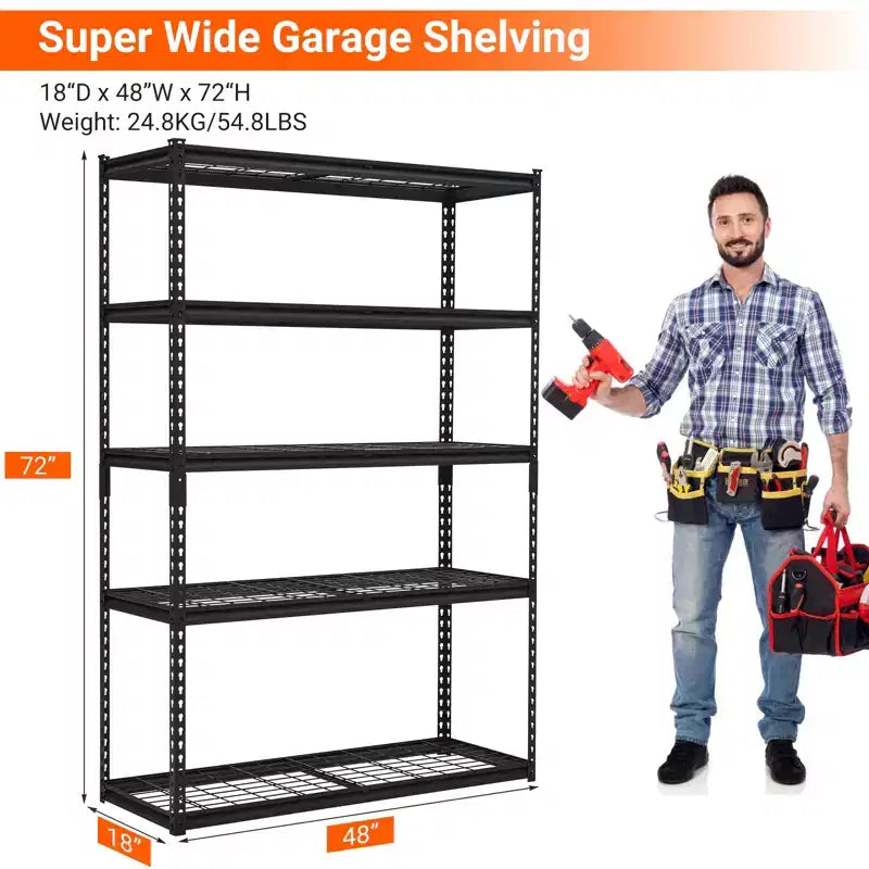 5-Tier Garage Shelving Rack  Industrial Metal Storage Shelf  Adjustable, 2500 lbs Capacity, Steel Wire, Utility for Garage, Basement, Warehouse