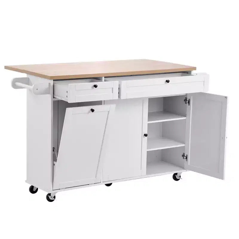 VIYET 35.5H Îlot de cuisine roulant avec tiroir, abattant et armoire de rangement, blanc
