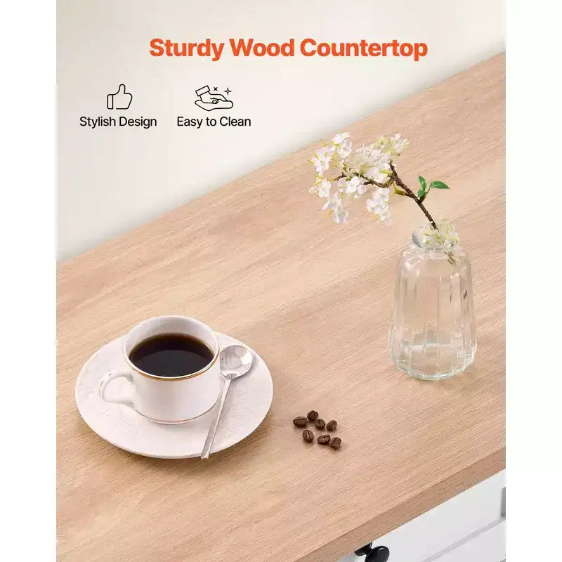 VIYET 35.5H Îlot de cuisine roulant avec tiroir, abattant et armoire de rangement, blanc
