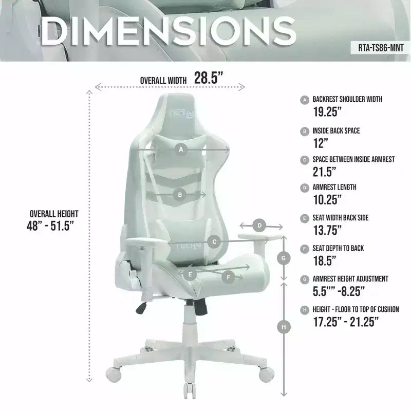 TUYOHW 300lbs Swivel Gaming Chair with Adjustable Height,Lumbar&Head Pillow,Wheels,Ergonomics Office Chairs Video Game Chaise for Office&Home
