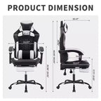 TUYOHW Swivel Gaming Chair Office Chairs with Wheels,Reclining Back,Adjustable Seat Height&Footrest,Ergonomics Video Game Chairs,300lbs Max
