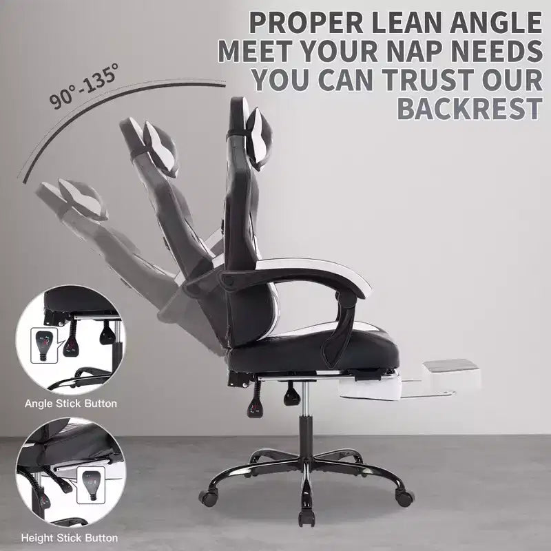 TUYOHW Swivel Gaming Chair Office Chairs with Wheels,Reclining Back,Adjustable Seat Height&Footrest,Ergonomics Video Game Chairs,300lbs Max