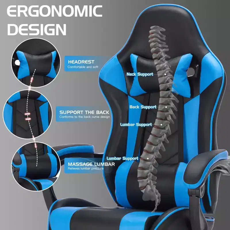 TUYOHW 360Swivel Gaming Chair Office Chairs with Wheels,Reclining Back,Adjustable Seat Height&Footrest,Ergonomics Video Game Chairs,300lbs Max