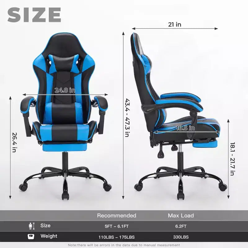 TUYOHW 360Swivel Gaming Chair Office Chairs with Wheels,Reclining Back,Adjustable Seat Height&Footrest,Ergonomics Video Game Chairs,300lbs Max