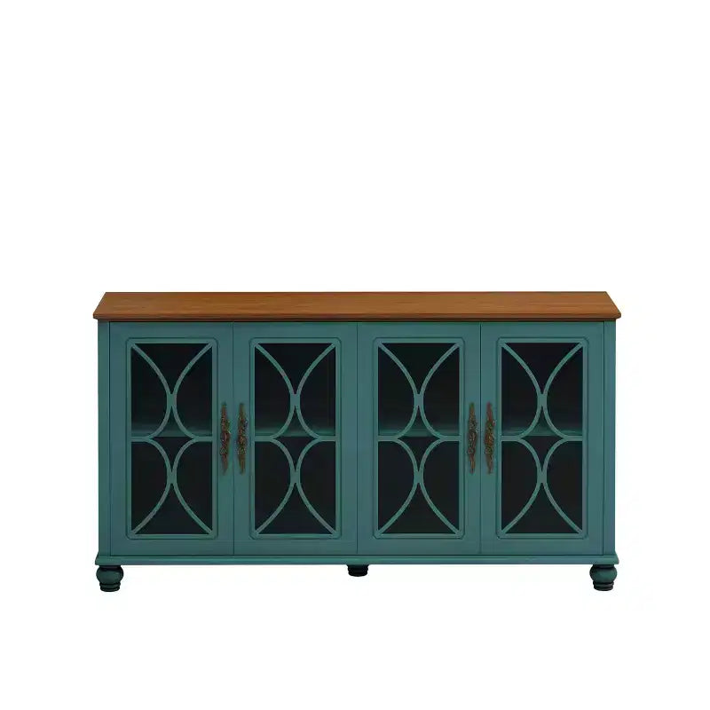 Buffet vaisselier, Vitrine 4 portes en verre trempé, 3 étagères réglables en hauteur, Meuble d'exposition sur pied pour la maison