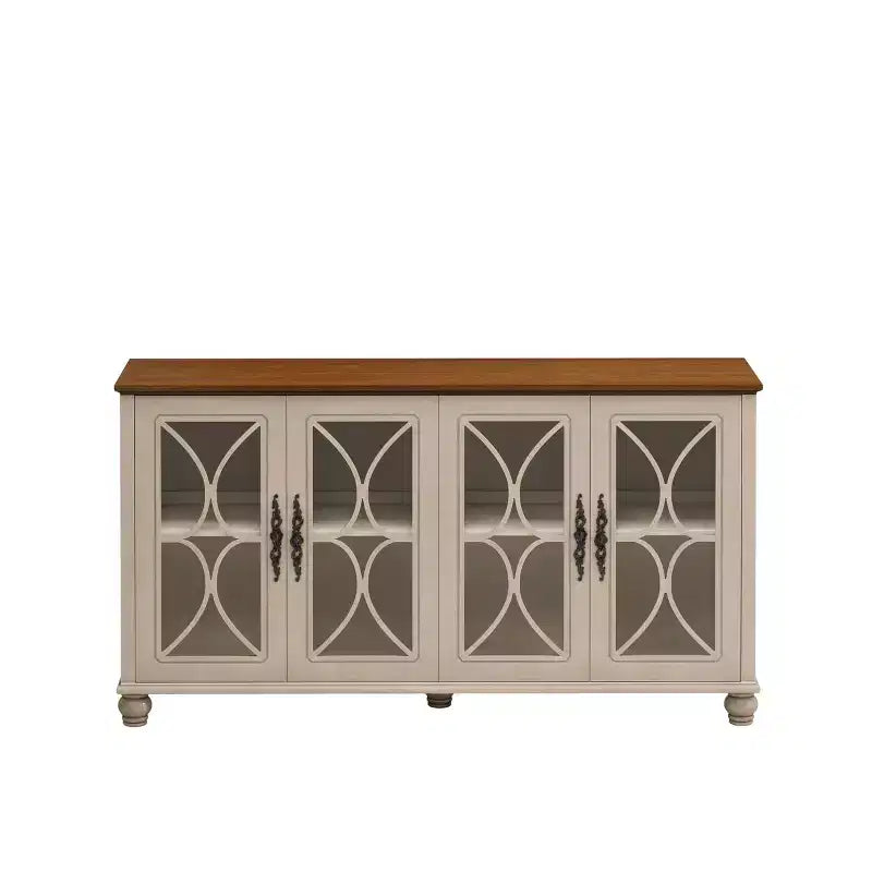 Buffet vaisselier, Vitrine 4 portes en verre trempé, 3 étagères réglables en hauteur, Meuble d'exposition sur pied pour la maison
