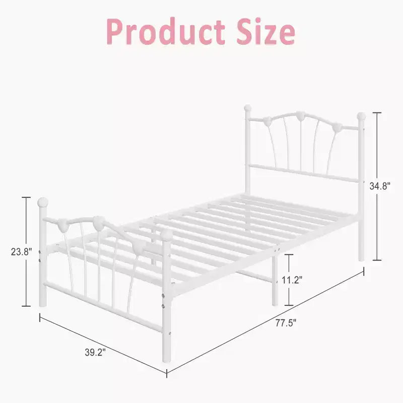 Twin XL Heart Shaped Metal Bed Frame  Pink Platform Bed with Headboard & Footboard, Sturdy Slats, Underbed Storage, No Box Spring Needed