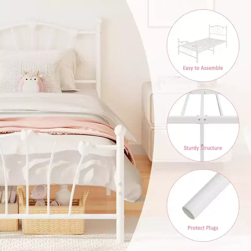 Twin XL Heart Shaped Metal Bed Frame  Pink Platform Bed with Headboard & Footboard, Sturdy Slats, Underbed Storage, No Box Spring Needed