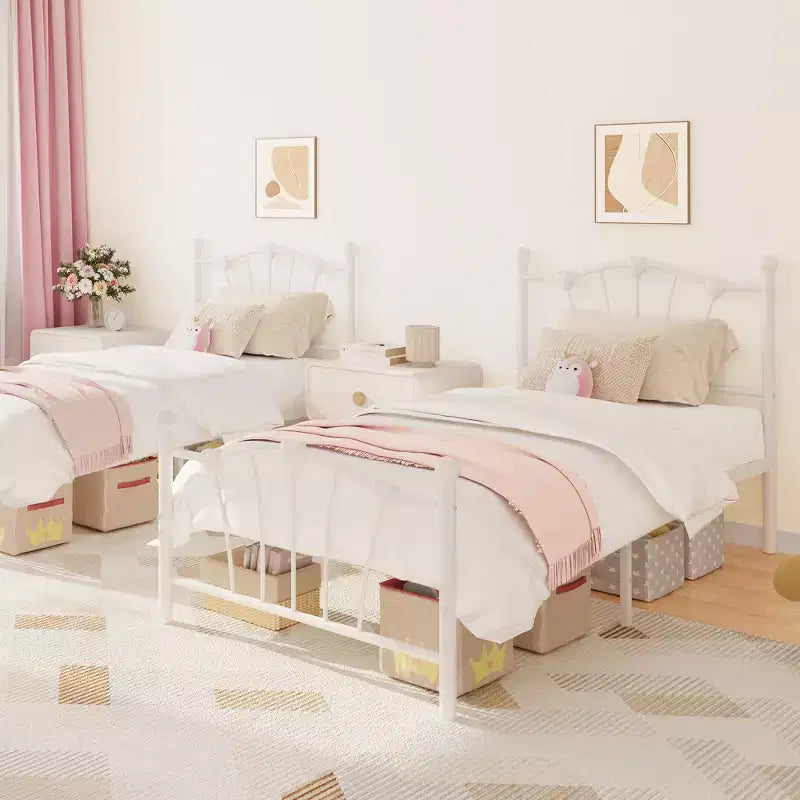 Twin XL Heart Shaped Metal Bed Frame  Pink Platform Bed with Headboard & Footboard, Sturdy Slats, Underbed Storage, No Box Spring Needed