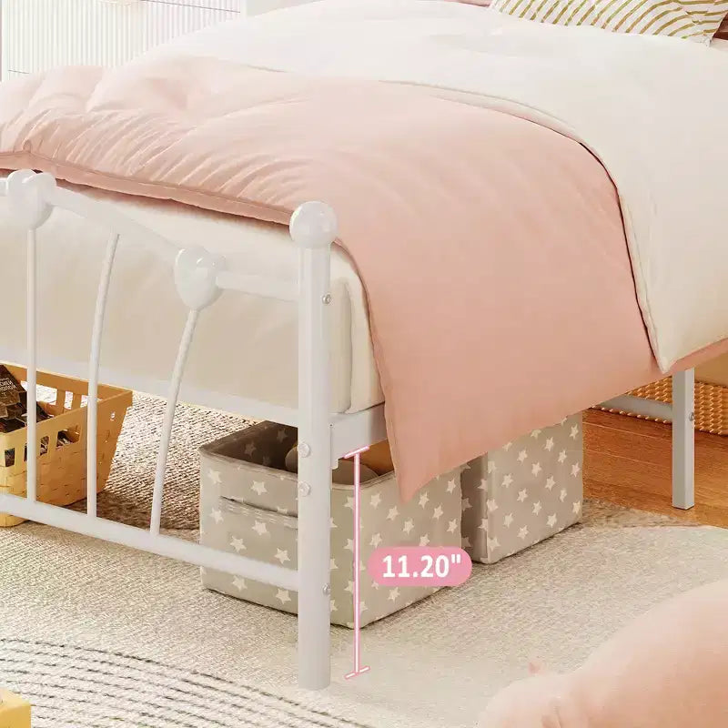 Twin XL Heart Shaped Metal Bed Frame  Pink Platform Bed with Headboard & Footboard, Sturdy Slats, Underbed Storage, No Box Spring Needed
