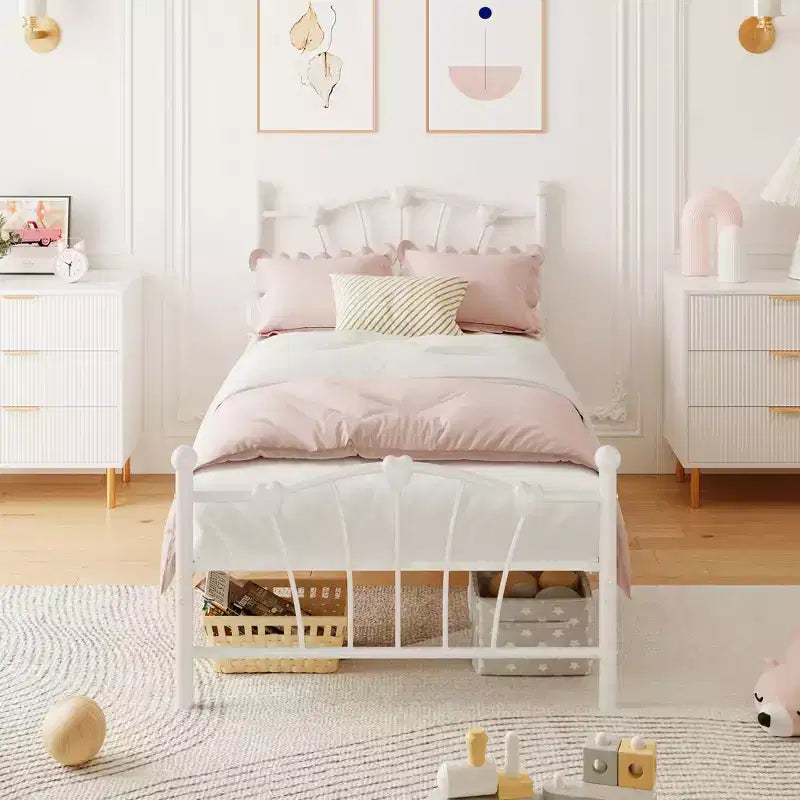 Twin XL Heart Shaped Metal Bed Frame  Pink Platform Bed with Headboard & Footboard, Sturdy Slats, Underbed Storage, No Box Spring Needed