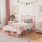 Twin XL Heart Shaped Metal Bed Frame  Pink Platform Bed with Headboard & Footboard, Sturdy Slats, Underbed Storage, No Box Spring Needed