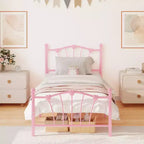 Twin XL Heart Shaped Metal Bed Frame  Pink Platform Bed with Headboard & Footboard, Sturdy Slats, Underbed Storage, No Box Spring Needed