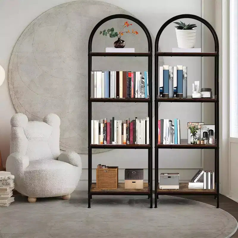 Étagère arquée à 4/5 niveaux – Unité de rangement industrielle à étagères ouvertes avec cadre métallique robuste, présentoir autonome pour la décoration du salon ou de la chambre.