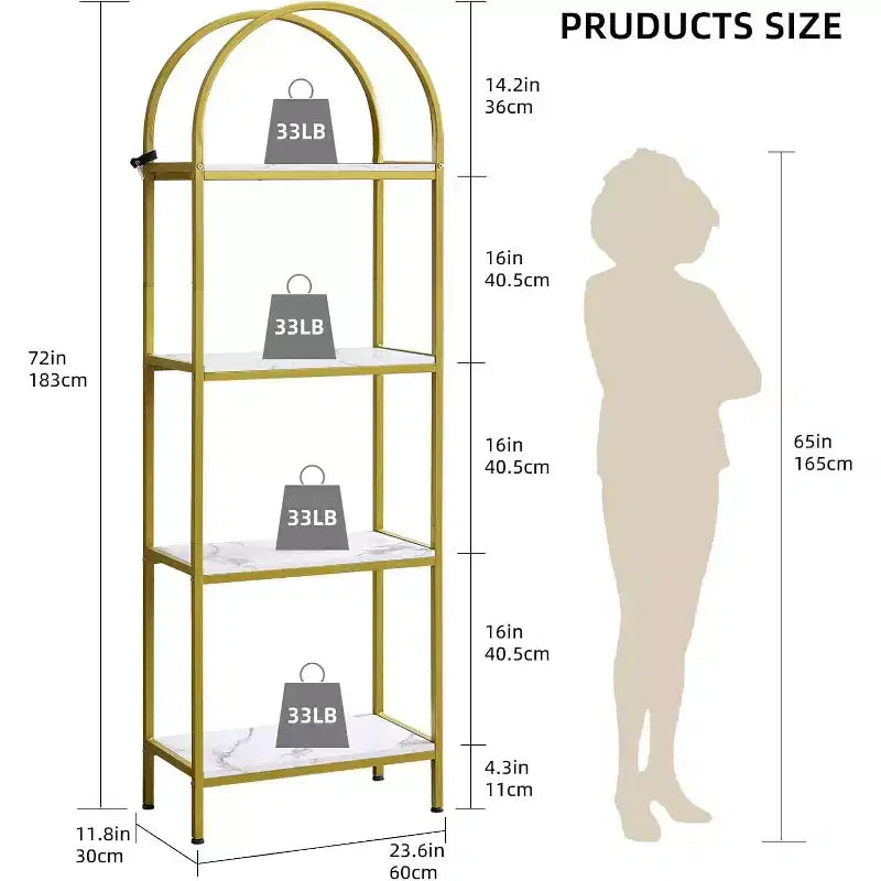 Étagère arquée à 4/5 niveaux – Unité de rangement industrielle à étagères ouvertes avec cadre métallique robuste, présentoir autonome pour la décoration du salon ou de la chambre.